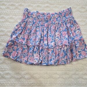 Vestique Blue Pink Floral Smocked Mini Skirt Size M
